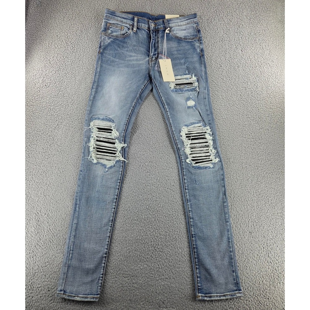 MNML Jeans Mens (fits) 32 Blue X203 Stretch Denim Light Wash Distressed Skinny